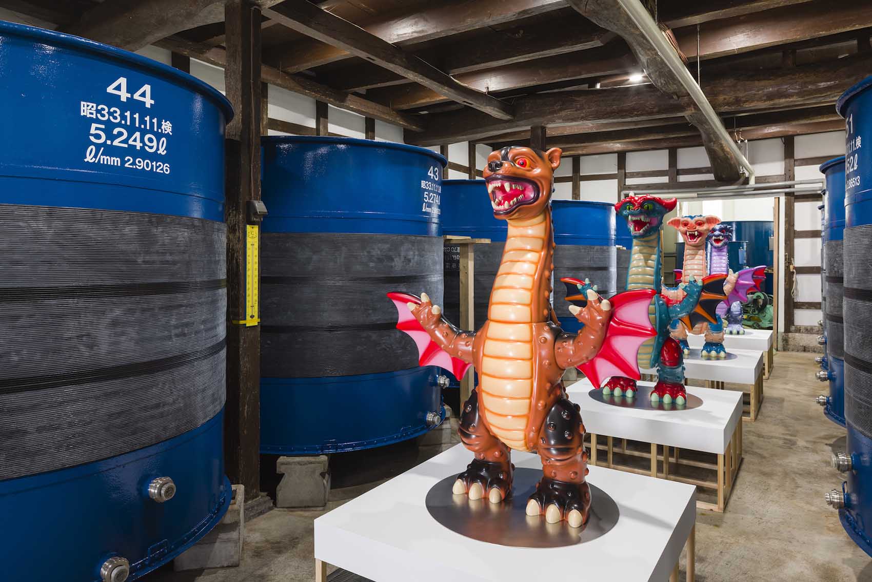 Komuro Takahiro, Dog Dragon, 2023. Installation view from Go for kogei 2023, Masuda Sake Brewery, 2023.